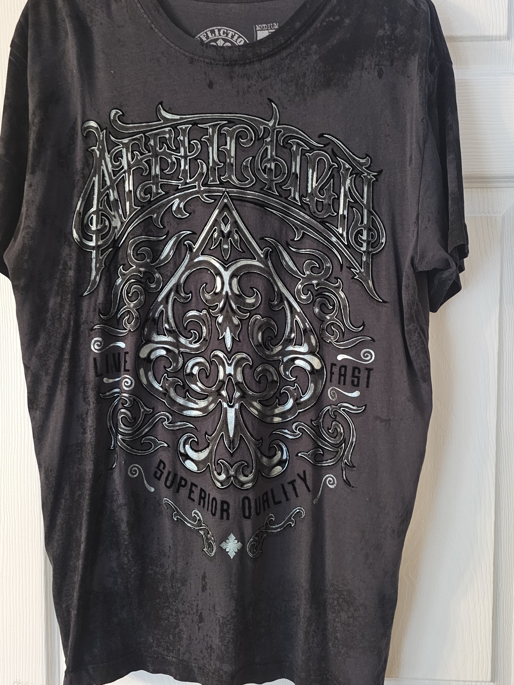 Affliction Black Short‑Sleeve Men’s Graphic Tee with Silver Accents